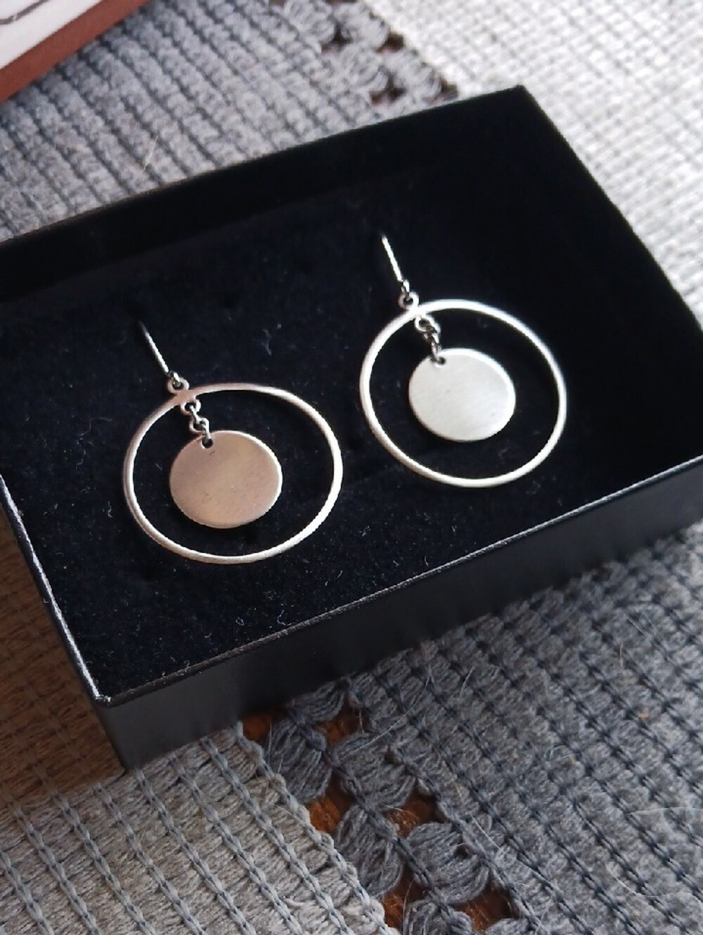 Silver Plated Double Circle Drop Earrings - Silver